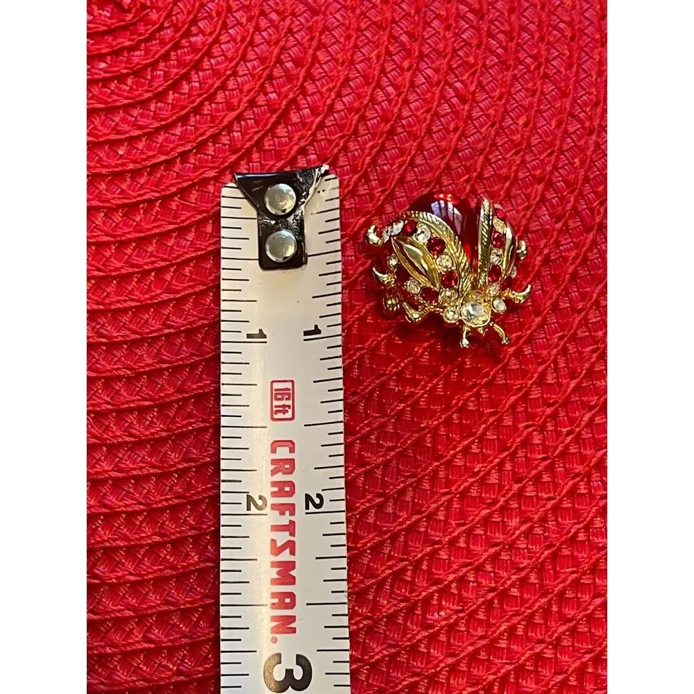 Vintage Rhinestone Ladybug Pin Brooch Goldtone 1
